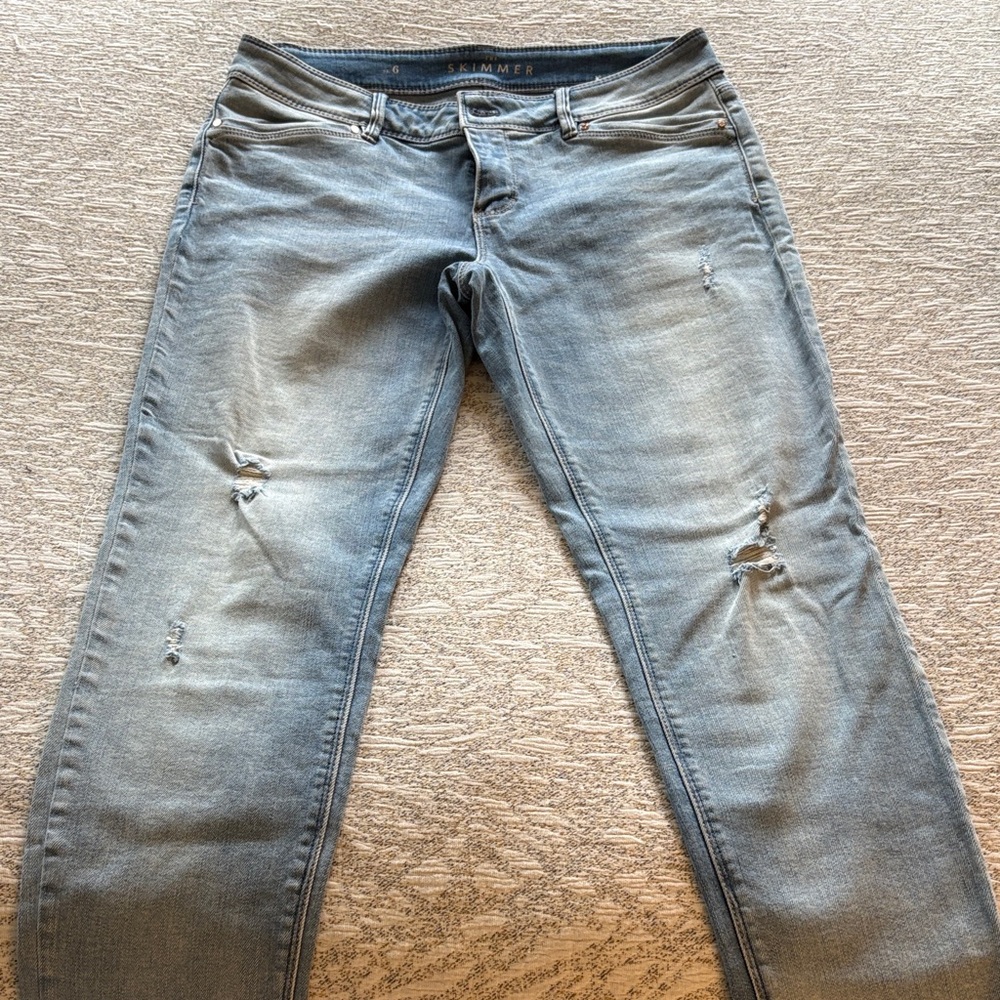 White House Black Market Light Blue Skinny Jeans with Distressed Detail